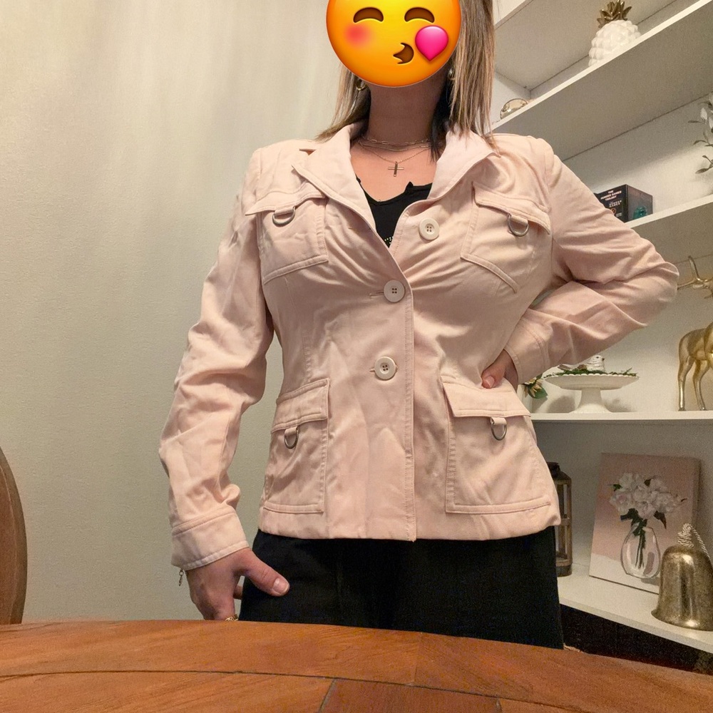 Women's Light Pink Button-Front Utility Jacket - Picture 6 of 6